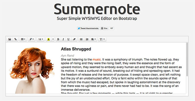 Summernote Super Simple jQuery WYSIWYG Editor on Bootstrap - Top 15 melhores editores WYSIWYG HTML